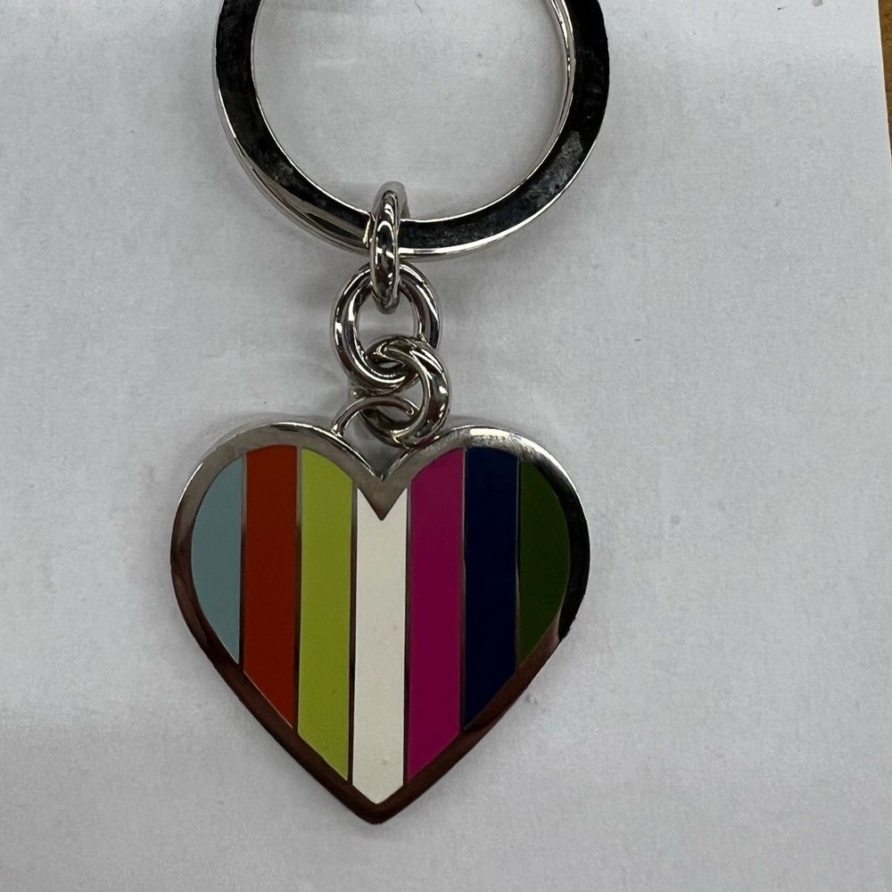 Coach Multicolor Striped Heart Keychain